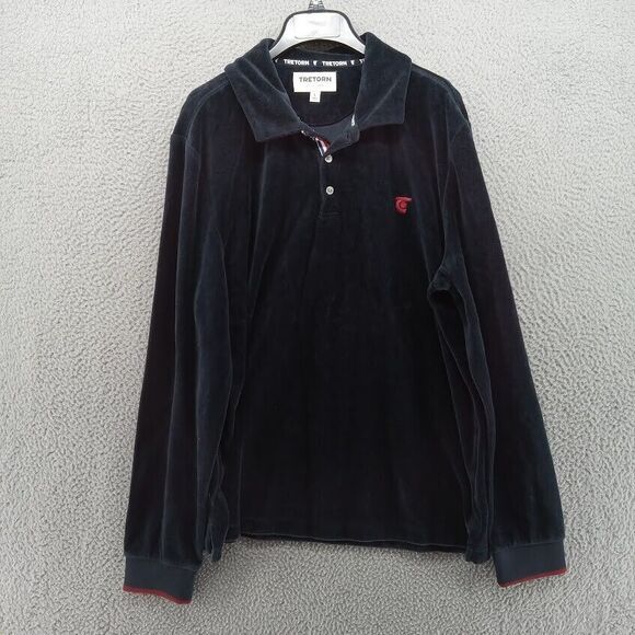 Tretorn Shirt Mens Large Navy Blue Velour 3 Button Long Sleeve Polo Sweden Brand - Picture 1 of 7